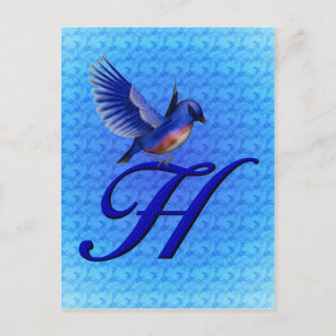 Blauwe Vogel Monogram Initiaal H Elegant Briefkaart