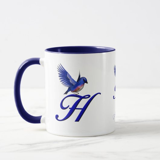 Blauwe Vogel Monogram Initiaal H Elegant Persoonli Mok (Links)