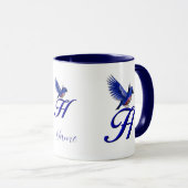 Blauwe Vogel Monogram Initiaal H Elegant Persoonli Mok (Voorkant rechts)