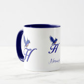 Blauwe Vogel Monogram Initiaal H Elegant Persoonli Mok (Voorkant links)