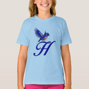 Blauwe Vogel Monogram Initiaal H Elegant T-shirt