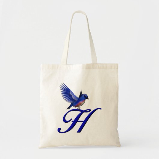 Blauwe Vogel Monogram Initiaal H Tote Bag (Voorkant)