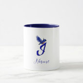 Blauwe Vogel Monogram Initiaal I Elegant Persoonli Mok (Midden)
