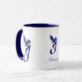 Blauwe Vogel Monogram Initiaal I Elegant Persoonli Mok (Voorkant links)