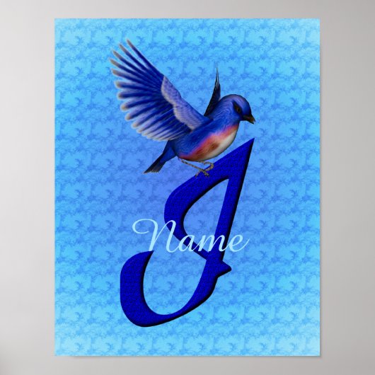 Blauwe Vogel Monogram Initiaal I Persoonlijk Poster (Voorkant)
