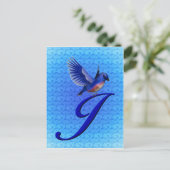 Blauwe Vogel Monogram Initiaal J Elegant Briefkaart (Staand voorkant)