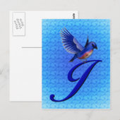 Blauwe Vogel Monogram Initiaal J Elegant Briefkaart (Voorkant / Achterkant)