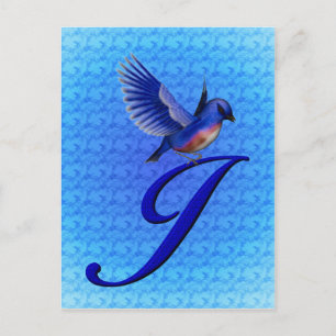 Blauwe Vogel Monogram Initiaal J Elegant Briefkaart