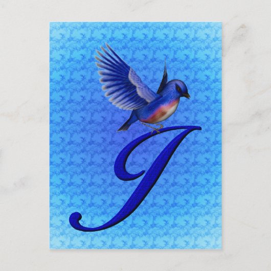Blauwe Vogel Monogram Initiaal J Elegant Briefkaart (Voorkant)