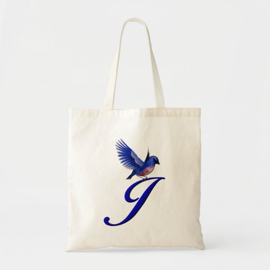 Blauwe Vogel Monogram Initiaal J Tote Bag (Voorkant)