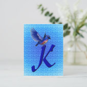 Blauwe Vogel Monogram Initiaal K Elegant Briefkaart (Staand voorkant)