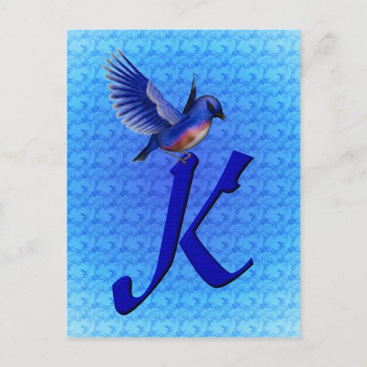 Blauwe Vogel Monogram Initiaal K Elegant Briefkaart (Voorkant)