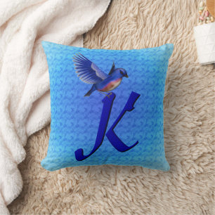 Blauwe Vogel Monogram Initiaal K Kussen