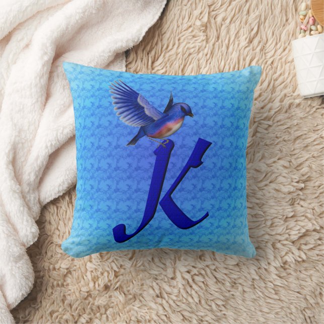 Blauwe Vogel Monogram Initiaal K Kussen (Deken)
