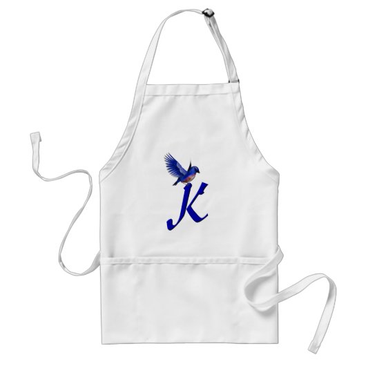 Blauwe Vogel Monogram Initiaal K Standaard Schort (Voorkant)