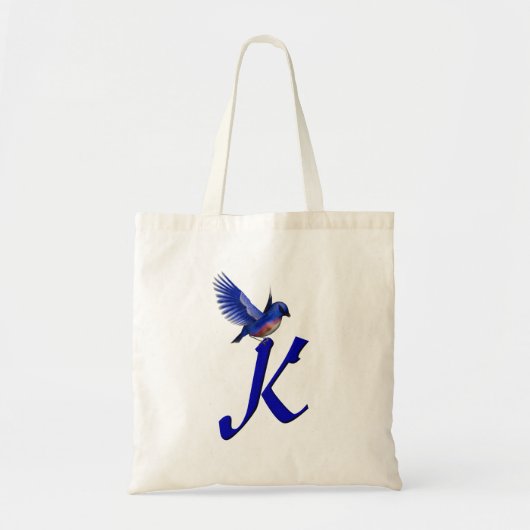 Blauwe Vogel Monogram Initiaal K Tote Bag (Voorkant)