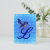 Blauwe Vogel Monogram Initiaal L Elegant Briefkaart (Staand voorkant)