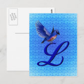 Blauwe Vogel Monogram Initiaal L Elegant Briefkaart (Voorkant / Achterkant)