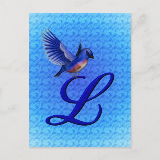 Blauwe Vogel Monogram Initiaal L Elegant Briefkaart (Voorkant)