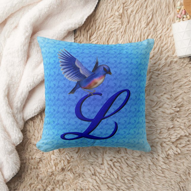 Blauwe Vogel Monogram Initiaal L Kussen (Deken)