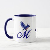 Blauwe Vogel Monogram Initiaal M Elegant Persoonli Mok (Links)