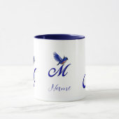 Blauwe Vogel Monogram Initiaal M Elegant Persoonli Mok (Midden)