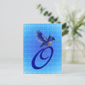 Blauwe Vogel Monogram Initiaal O Elegant Briefkaart (Staand voorkant)