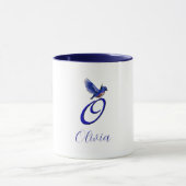Blauwe Vogel Monogram Initiaal O Elegant Persoonli Mok (Midden)