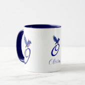 Blauwe Vogel Monogram Initiaal O Elegant Persoonli Mok (Voorkant links)