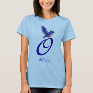Blauwe Vogel Monogram Initiaal O Elegant Persoonli T-shirt