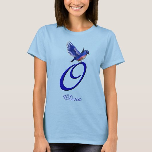 Blauwe Vogel Monogram Initiaal O Elegant Persoonli T-shirt (Voorkant)