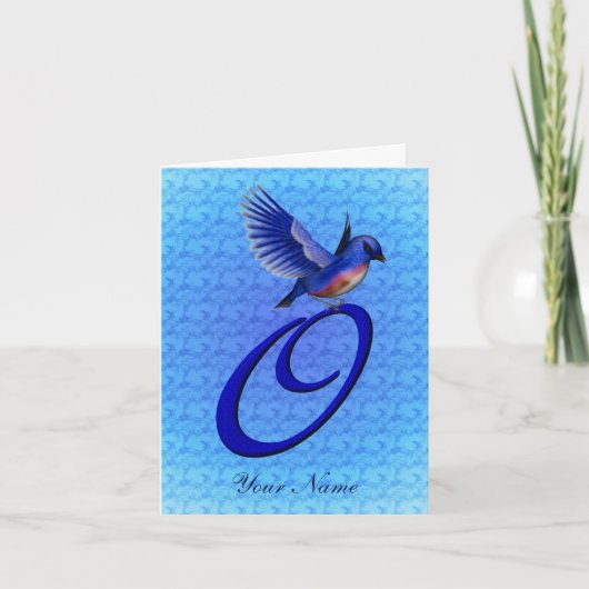Blauwe Vogel Monogram Initiaal O Persoonlijk Notitiekaartje (Voorkant)