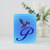 Blauwe Vogel Monogram Initiaal P Elegant Briefkaart (Staand voorkant)