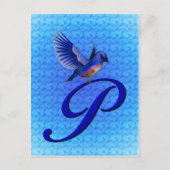 Blauwe Vogel Monogram Initiaal P Elegant Briefkaart (Voorkant)