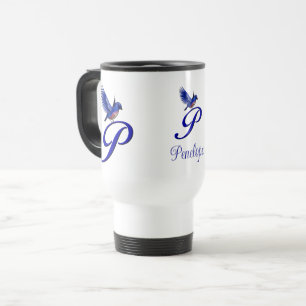 Blauwe Vogel Monogram Initiaal P Elegant Gepersona Reisbeker