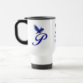 Blauwe Vogel Monogram Initiaal P Elegant Gepersona Reisbeker (Links)