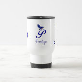 Blauwe Vogel Monogram Initiaal P Elegant Gepersona Reisbeker (Center)