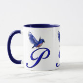 Blauwe Vogel Monogram Initiaal P Elegant Mok (Links)