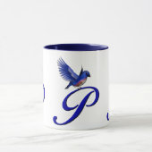 Blauwe Vogel Monogram Initiaal P Elegant Mok (Midden)