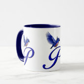 Blauwe Vogel Monogram Initiaal P Elegant Mok (Voorkant links)