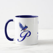 Blauwe Vogel Monogram Initiaal P Elegant Persoonli Mok (Links)