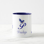 Blauwe Vogel Monogram Initiaal P Elegant Persoonli Mok (Midden)