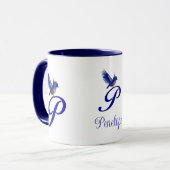 Blauwe Vogel Monogram Initiaal P Elegant Persoonli Mok (Voorkant links)
