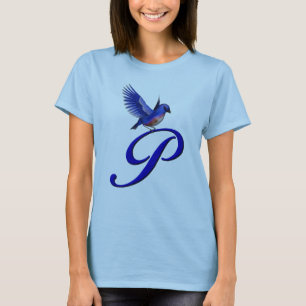 Blauwe Vogel Monogram Initiaal P Elegant T-shirt