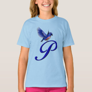Blauwe Vogel Monogram Initiaal P Elegant T-shirt