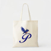 Blauwe Vogel Monogram Initiaal P Tote Bag (Voorkant)