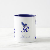 Blauwe Vogel Monogram Initiaal R Elegant Gepersona Mok (Midden)