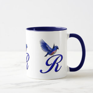 Blauwe Vogel Monogram Initiaal R Elegant Mok