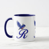 Blauwe Vogel Monogram Initiaal R Elegant Mok (Links)