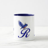 Blauwe Vogel Monogram Initiaal R Elegant Mok (Midden)